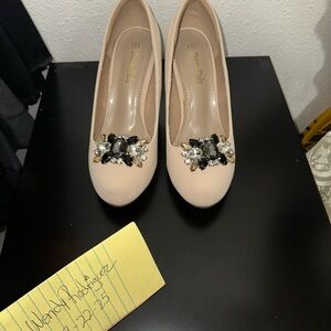 New York & Company Beige Heels with Embellished Design
